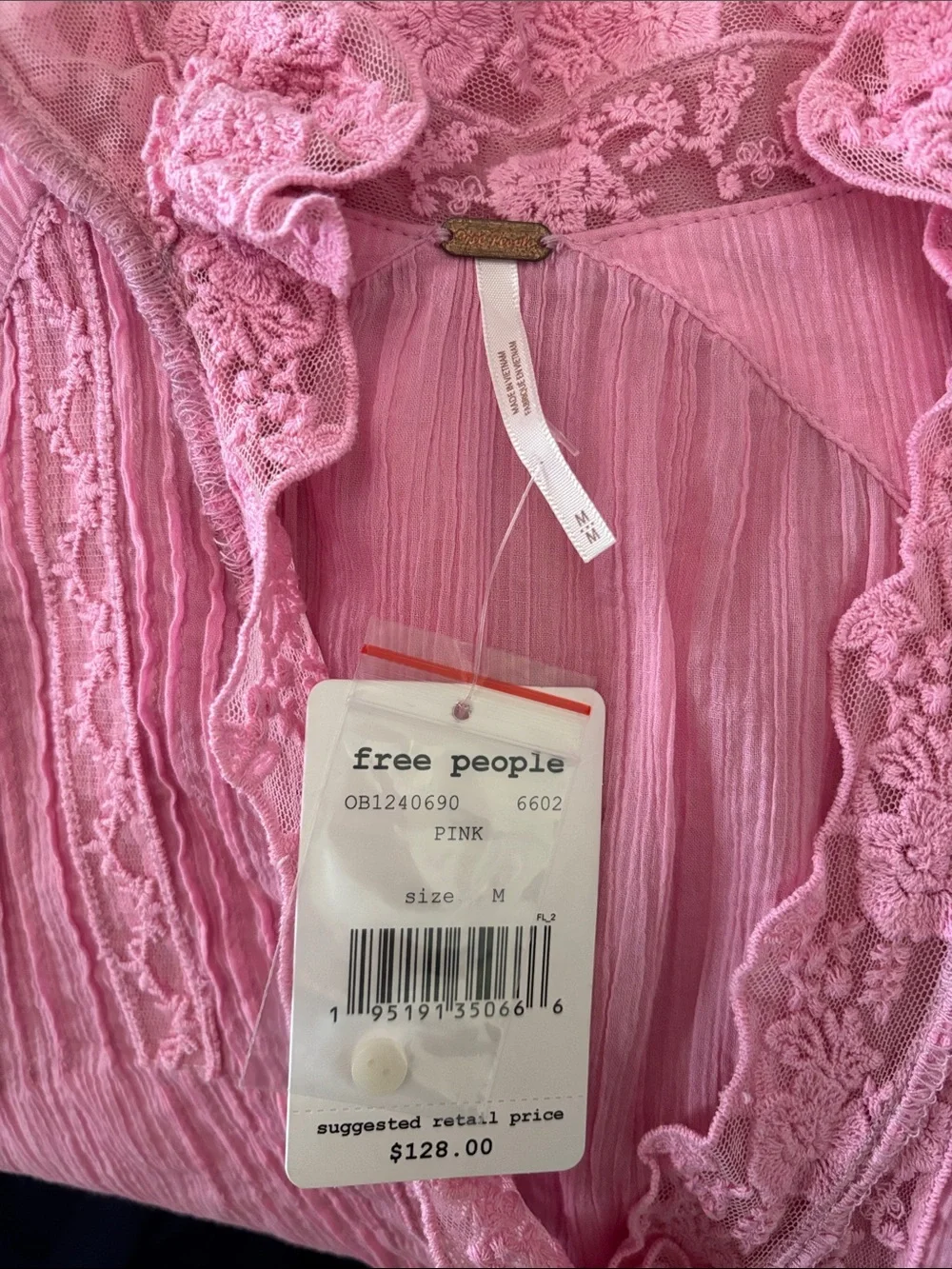 Free People | Clemence Lace Button Front Shirt Blouse | Peasant/Cottage Style